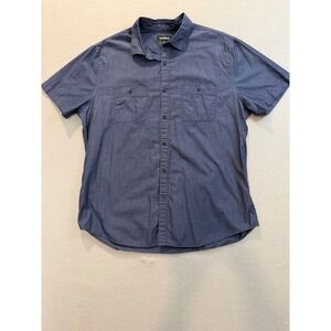 Express Mens Blue Short Sleeve Button Up Shirt Dual Pocket Cotton XL 17-17.5"
